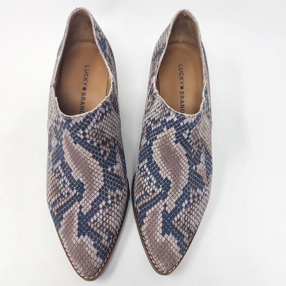Lucky Brand Ankle Boot Women's 9.5M Tresee Snake Print Leather Beige Slip-on EUC - Picture 3 of 10